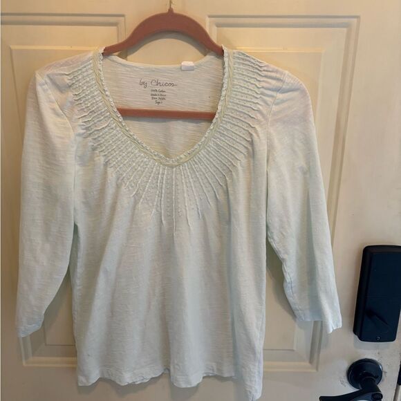 Chico's Light Blue Pleated 3/4 Sleeve Blouse size S - Picture 7 of 7